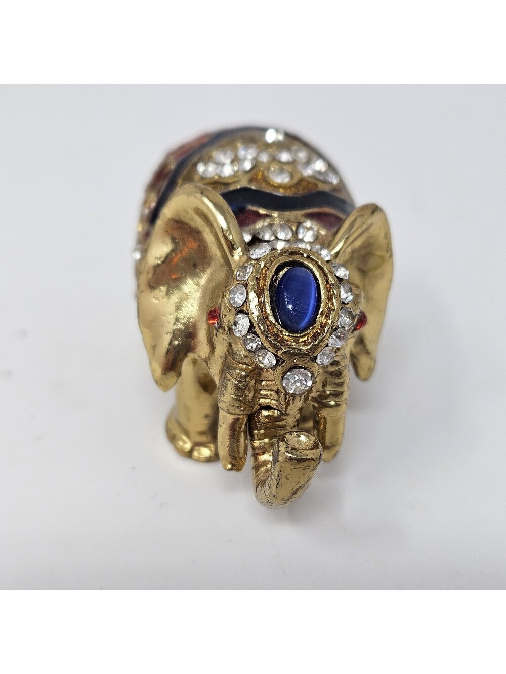 Jeweled Elephant Hinged Trinket Box Set 3 Gold Tone Rhinestones 4th Trunk Broken - Picture 12 of 16